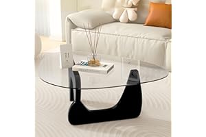 DESYIFO Black Modern Glass Coffee Table, Unique Triangle Coffee Table for Living Room, Tempered Glass Top + Wooden Base, Abstract Contemporary Center Tables for Home Office Bedroom