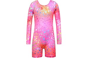 Nymphperi Girls Gymnastics Leotards Long Sleeve Gym Outfits with Shorts Quick Dry One Piece Kids Biketards