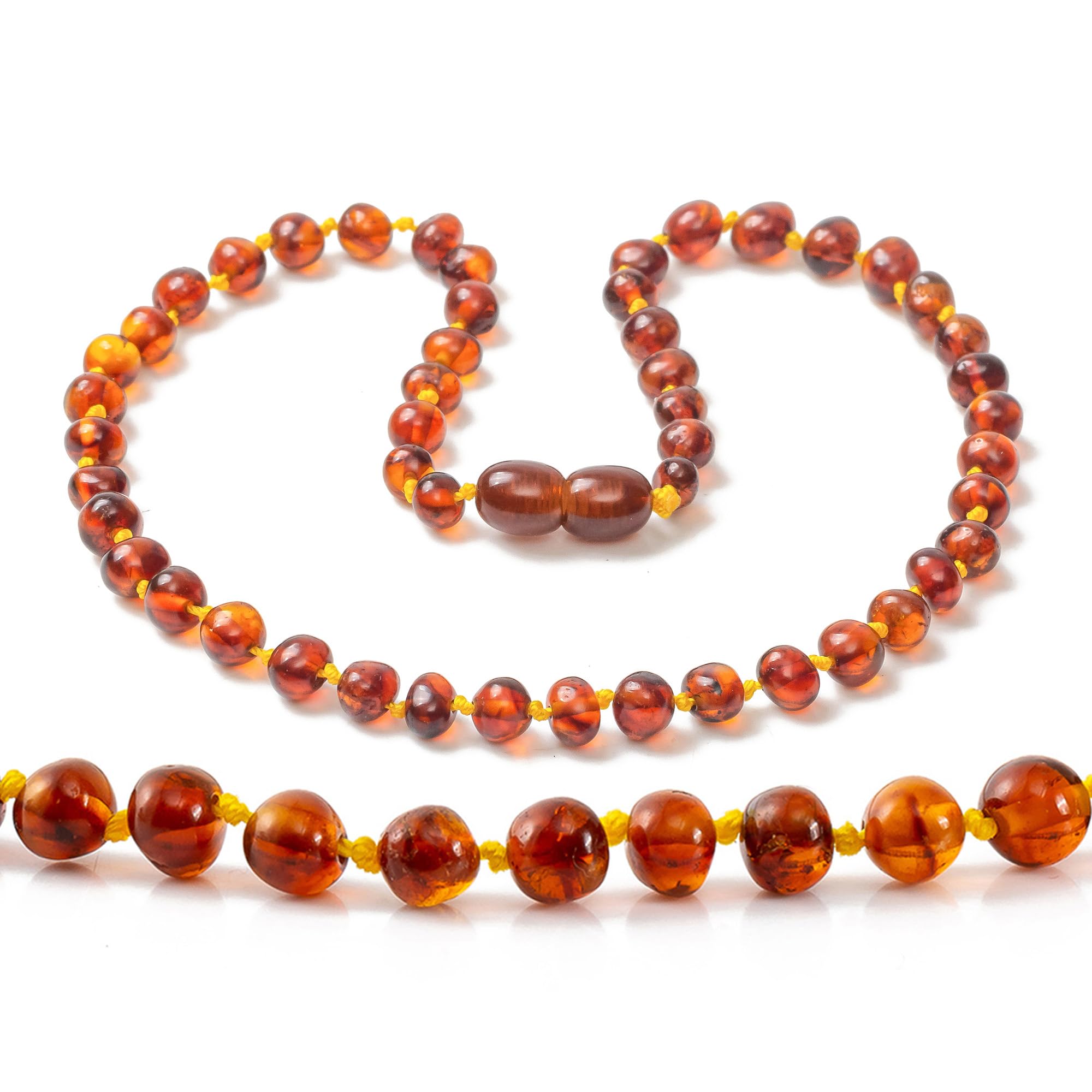 Amber Necklace Sizes 35cm - Cognac - Natural Handmade Polished - Knotted Between Beads
