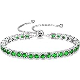 FANCIME Birthstone Bracelet Jewelry for Women Sterling Silver Tennis Bracelet Classic Bolo Adjustable Chain Fine Jewelry Anniversary Birthday Gifts for Women Mom Wife Her