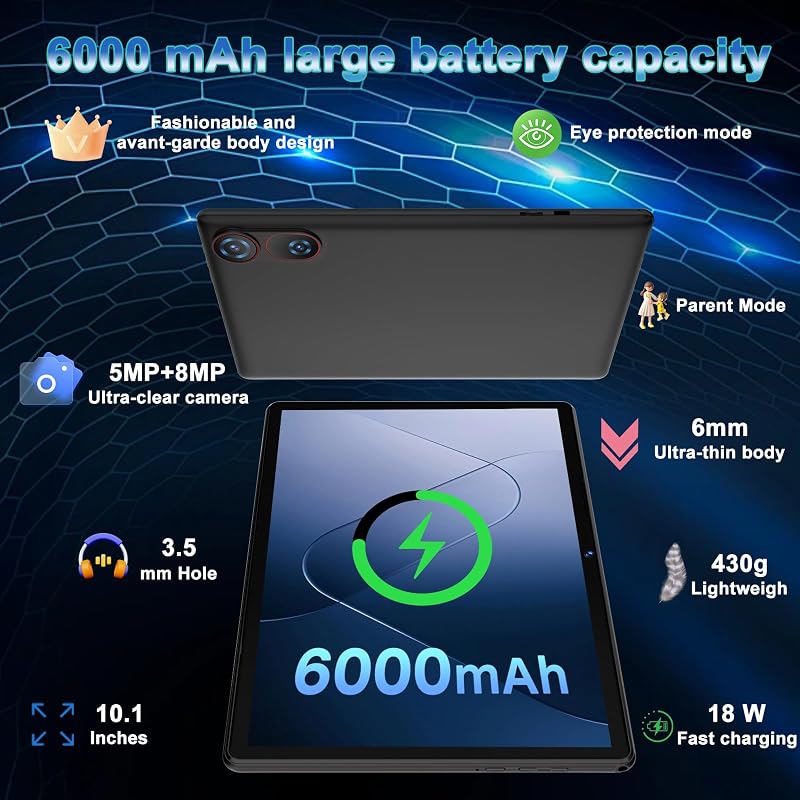 Tablette 10 Pouces Android 15 Avec 30 Go RAM + 2 To ROM Ext, Widevine L1