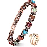 Feraco Pure Copper Bracelets & Rings for Women, Ultra Strength Magnetic Bracelet with 3800 Gauss Magnets & Natural Turquoise & Stones, Adjustable, Jewelry Gift