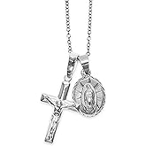 Charm America Silver Lady of Guadalupe with Jesus Crucifix Necklace - 925 Sterling Silver - Silver Cross - Religious Jewelry