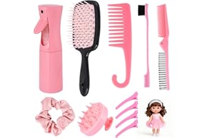 MEIJIAYOU Doll Hair Brush Compatible with American Girl,4PCS Comb Set with Spray Bottle Compatible with American Girl Doll Brush(Pink)