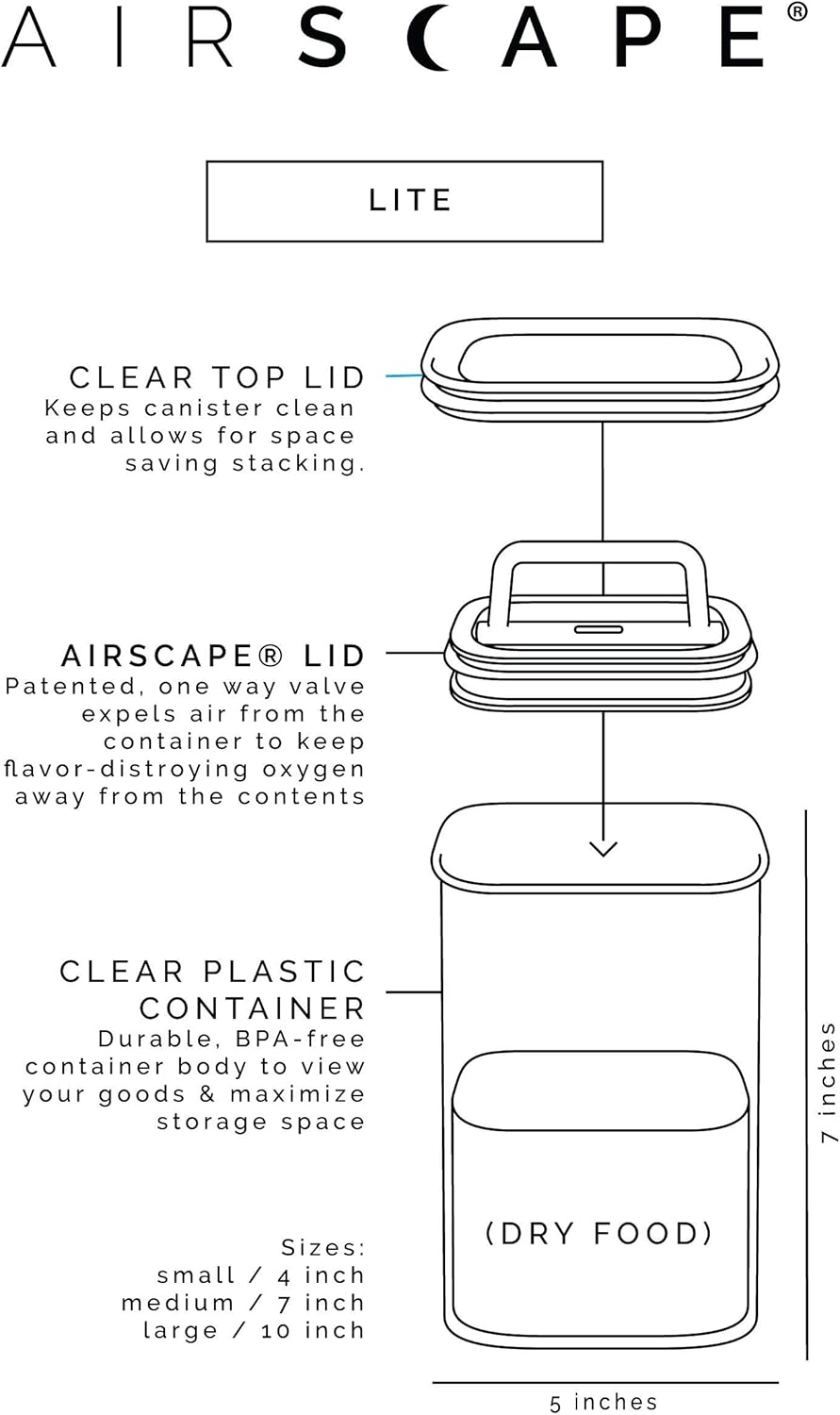 Airscape Lite Plastic Airtight Food Storage Canister - Patented Airtight Lid Preserves Food Freshness, Clear, Small 4-Inch: Food Savers: Kitchen & Dining