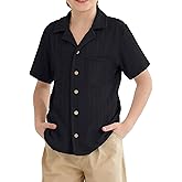 IIMMER Boys Summer Cuban Collar Button Down Shirts Casual Rib-Knit Tops Short Sleeve Vacation Tee with Pocket 5-14 Years