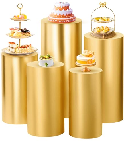 Lot De 3 Supports Cylindriques Métal Doré Hauts – Tables Rondes Mariage Fête Décoration