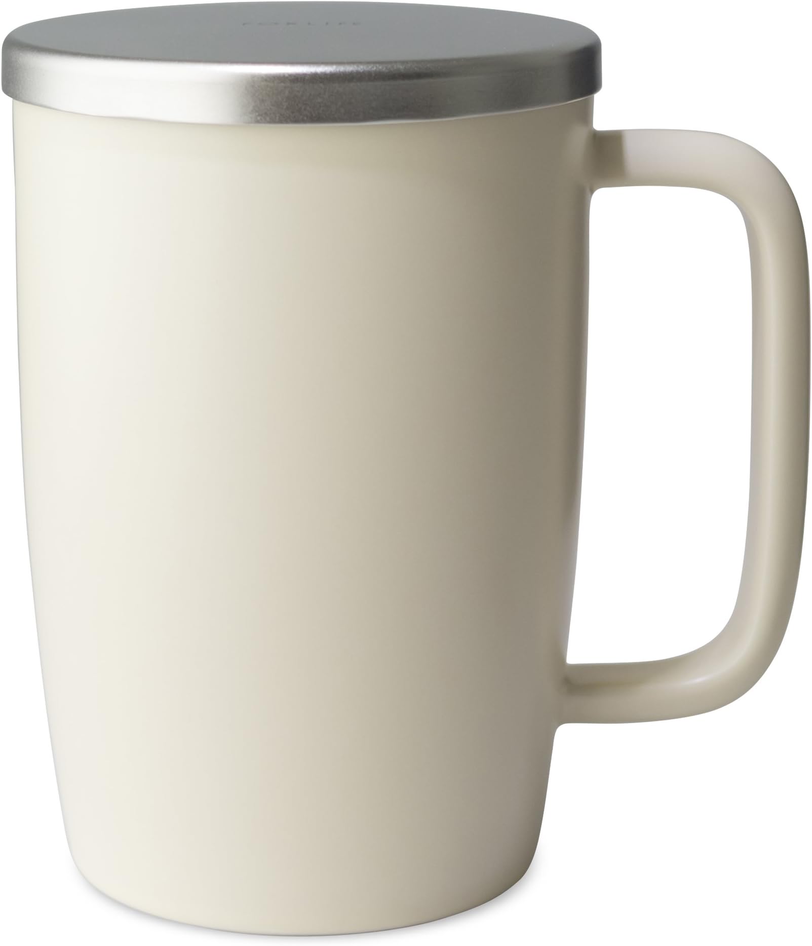 FORLIFEDew Satin Finish Brew-In-Mug with Basket Infuser & Stainless Lid 18 oz., Natural Cotton