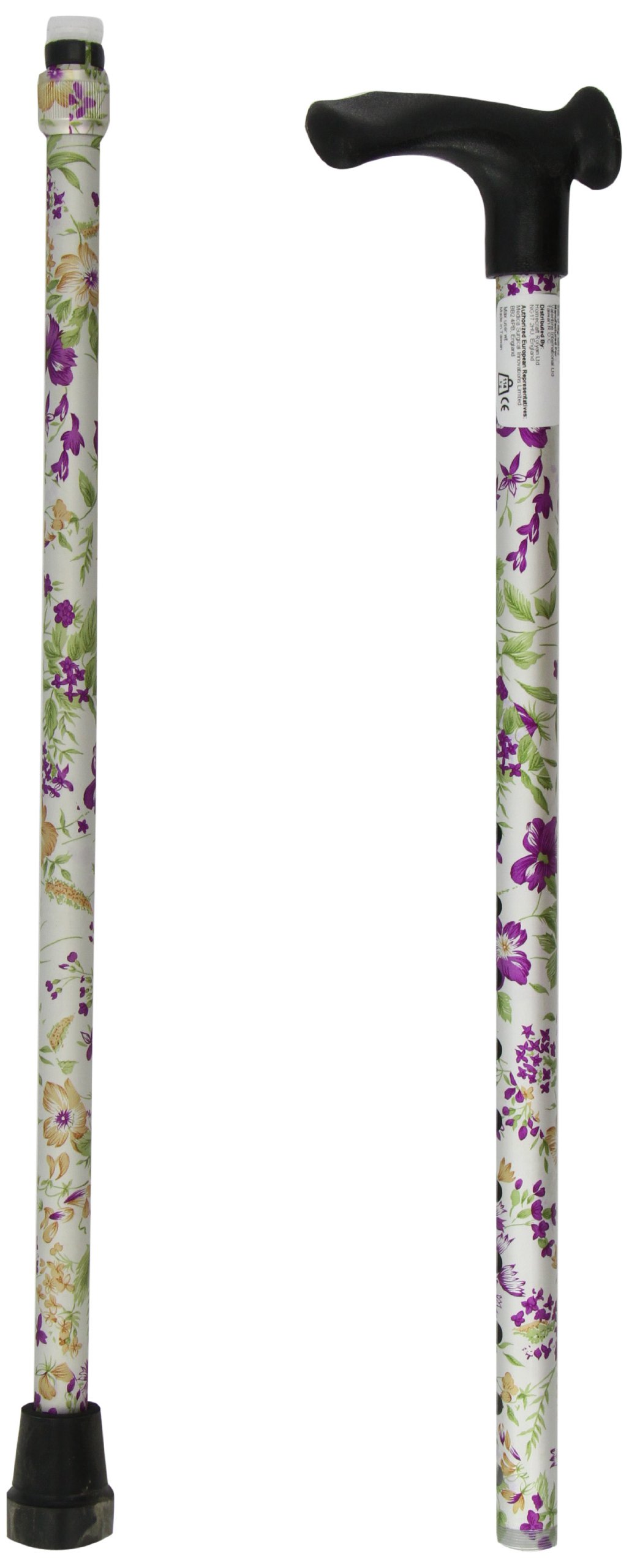 DAYS Right Handed Walking Stick – Adjustable Height Aluminium Cane with Contoured Grip Handle, Ergonomic Support for Elderly & Disabled – Woodland Flowers Design, 74–95cm