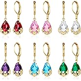 Dangle Earrings for Women Multicolor Crystal Drop Earrings Set Leverback Teardrop Earrings 925 Silver and 14K Gold Plated Hypoallergenic Fashion Cubic Zirconia Dangle Earrings Trendy Jewelry Gifts for Women
