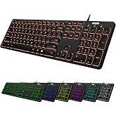 Arteck Backlit USB Wired Full Size Keyboard with Media Hotkey for PC and Laptop