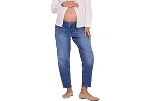 Motherhood Maternity Womens Under The Belly Elastic Waist Barrel Leg Pregnancy JeansJeans