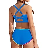 Girls Swimsuit Two Piece High Waist Athletic Piping Girls Bathing Suit Cute Fashion Classic Bikinis Set Kids Swim Suits