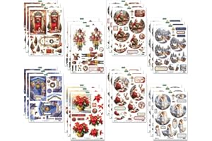 Katy Sue Joyful Christmas 3D Die-Cut Decoupage Pack. 24 Pre-Cut Festive Die Cut Decoupage Paper Sheets for Christmas Card Making Supplies Featuring 8 Different Designs