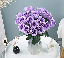 Denvii Artificial Purple Rose Flowers Bouquet of 12