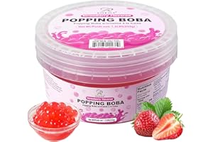 Soeos Strawberry Popping Boba, 550g – Bursting Boba Pearls for Bubble Tea, Frozen Yogurt, Desserts & Drinks