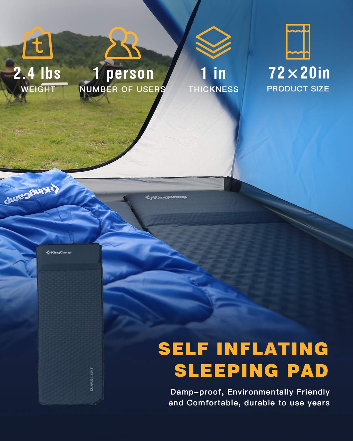 KingCamp CLASSIC Single Super Light Self-Inflating Camping Sleeping Pad