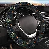 SAKTEPLE Car Steering Wheel Cover with Anti-Slip Lining, Universal 15 inch Wheel Cover, Fashion Car Interior Accessories for Women Men - Vintage Flower Black Cat