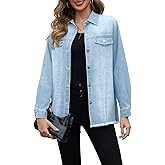 Hersuitful Women's Denim Jacket Long Sleeve Button Down Jean Jackets Frayed Hem Western Shirts with Pockets