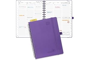 POPRUN Planner 2024-2025 (6.5'' x 8.5'') Academic Year Calendar (July 2024 - June 2025) with Hourly Time Slots, Weekly & Daily Appointment Book for time Management, Leather Cover - Purple