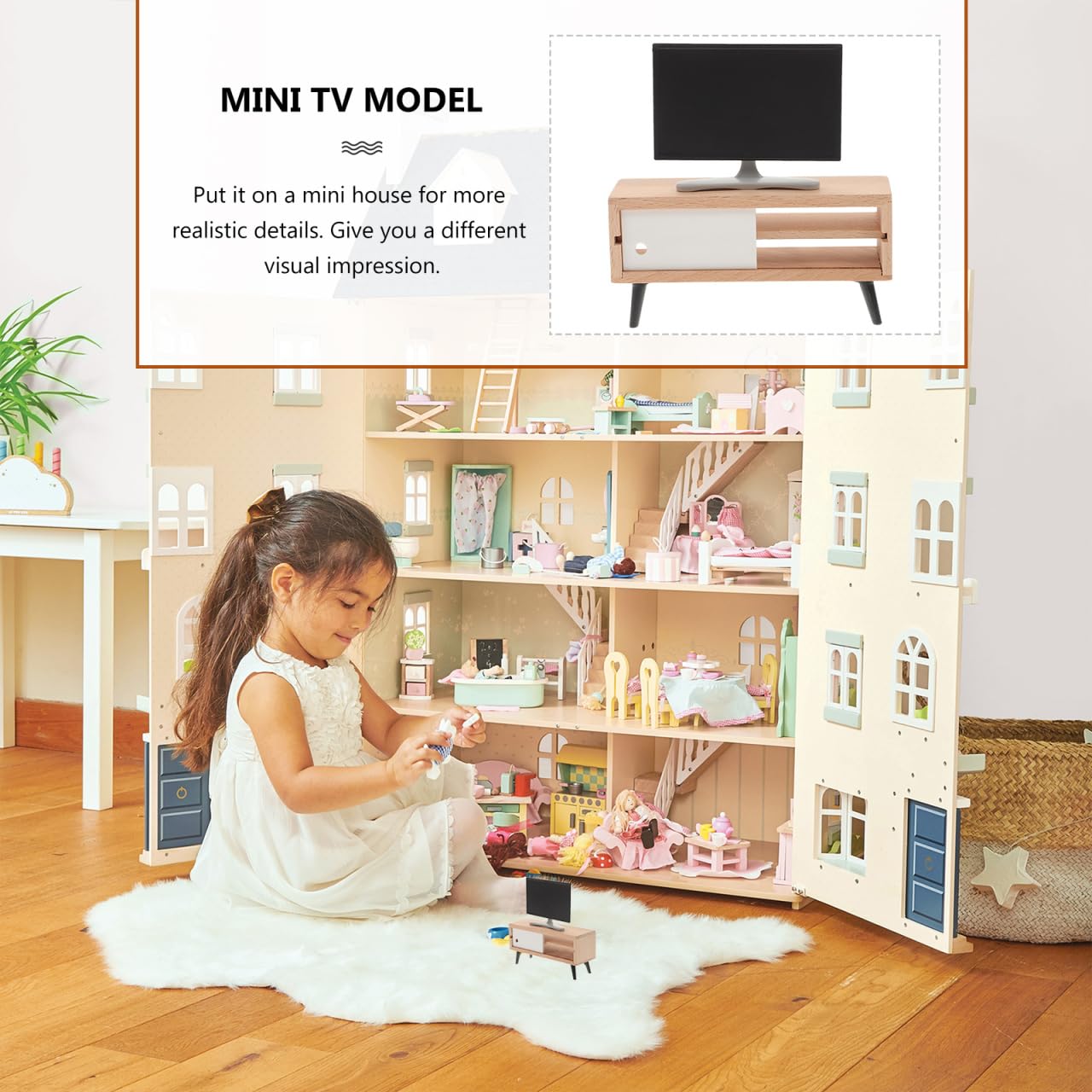 Toyvian 1/12 Scale Dollhouse Miniature Tv Dollhouse Living Room Television Mini Tv Cabinet Doll House Furniture Tiny Set for Furniture Decor Accessories