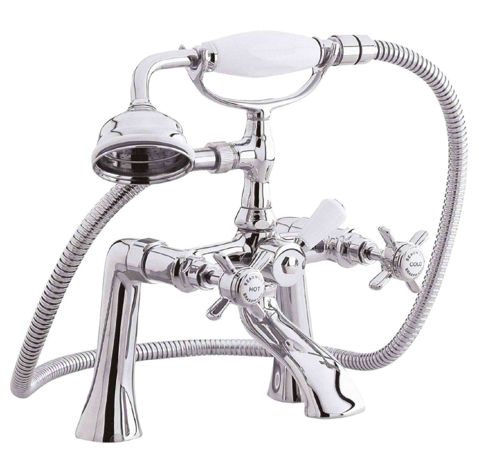 nuie I304X Beaumont Traditional Bathroom Crosshead Handle 1/2" Bath Shower Mixer Tap with Shower Kit, 282 x 220 x 165mm , Chrome
