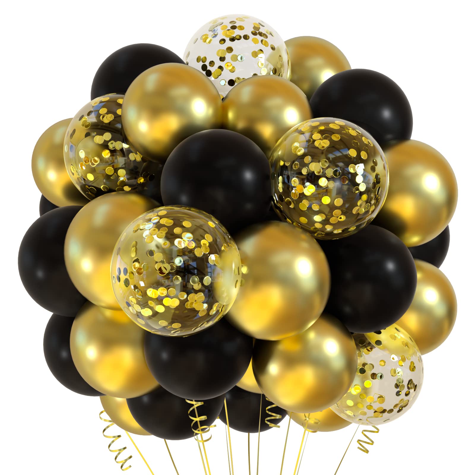 TUPARKA 12 inches Black Gold Confetti Balloons Kit 60 Pack Metallic Gold Black Party Balloon for Birthday Graduation Baby Shower Wedding Anniversary Party Supplies