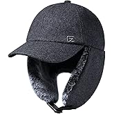 GADIEMKENSD Unisex Winter Wool Baseball Cap with Faux Fur Lined Ear Flaps, Trapper Hat with Reflective Line