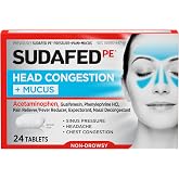 Sudafed PE Head Congestion + Mucus Relief Tablets, Non-Drowsy, 24 Ct | For Sinus Pressure, Congestion &amp; Headache, Decongestant with Acetaminophen, Guaifenesin, Phenylephrine HCI