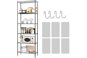 HOMEFORT 6-Shelving Unit, Adjustable Wire Shelving, Metal Wire Shelf with Shelf Liners and Hooks for Kitchen, Closet, Bathroom, Laundry, Black,21" W x 11" D x 69" H