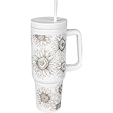 Military Veteran Products Engraved Sunflower 40oz Insulated Tumbler with Handle, Lid & Straw - Use for Water, Tea, Coffee & More-Disabled USMC Vet Owned Small Business - Sunflower 40oz Tumbler