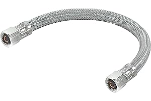 Eastman 1 Foot Flexible Ice Maker Connector, 1/4 Inch x 1/4 Inch Compression Connection, Braided Stainless Steel with Nickel-Plated Brass Nuts, 48383