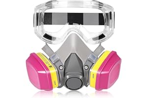 TIJITY Pro Anti-fog Half Face Respirator Mask - Reusable Gas Cover Organic Vapor Masks Survival Nuclear, with 60923 Cartridges & Goggles for Woodworking,Dust,Formaldehyde,Epoxy Resin,Sanding,Cutting,welding