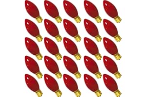 LNGUISTIC 25 Pack C9 Red Christmas Light Bulbs, C9 Outdoor Christmas Replacement Bulbs with C9/E17 Intermediate Base, 7 Watt Night Lights, C9 Incandescent Red Light Bulbs for Christmas Outdoor String Lights
