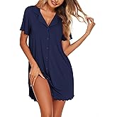 Ekouaer Nightgowns for Women Button Down Night Gowns Short Sleeve Sleep Shirts V Neck Night Shirts Soft Sleepwear