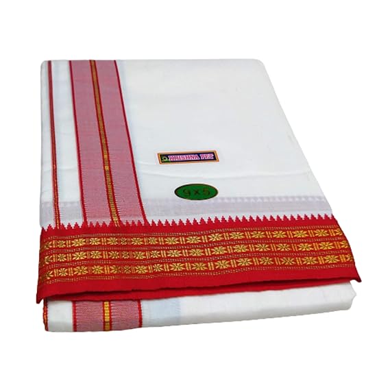 cotton Cool Men's Dhoti 9x5 cotton dhoti+Angavastram towel set Attached (White) 100% cotton Solid Men Dhoti (Pack of 1 Piece)
