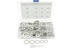 MCMASKE #4 to 5/8 Stainless Steel Split Lock Washers Assortment Kit,for #4#6#8#10#12 1/4" 5/16" 3/8" 7/16" 1/2" 9/16" 5/8" Screws/Bolts
