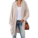 ZoeAce Womens Open Front Knit Cardigan Long Batwing Sleeve Oversized Sweater Chunky Waffle Cable Boho Pockets Coat