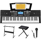 Donner 61 Key Piano Keyboard, Keyboard Piano for Beginner/Professional, Electric Keyboard with Piano Stand, Stool and Microph