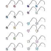 Oicctyzio 20/18g Nose Rings Studs Straight/L/Corkscrew Shape Bars Piercings Jewelry for Women Hypoallergenic Surgical Stainless Steel