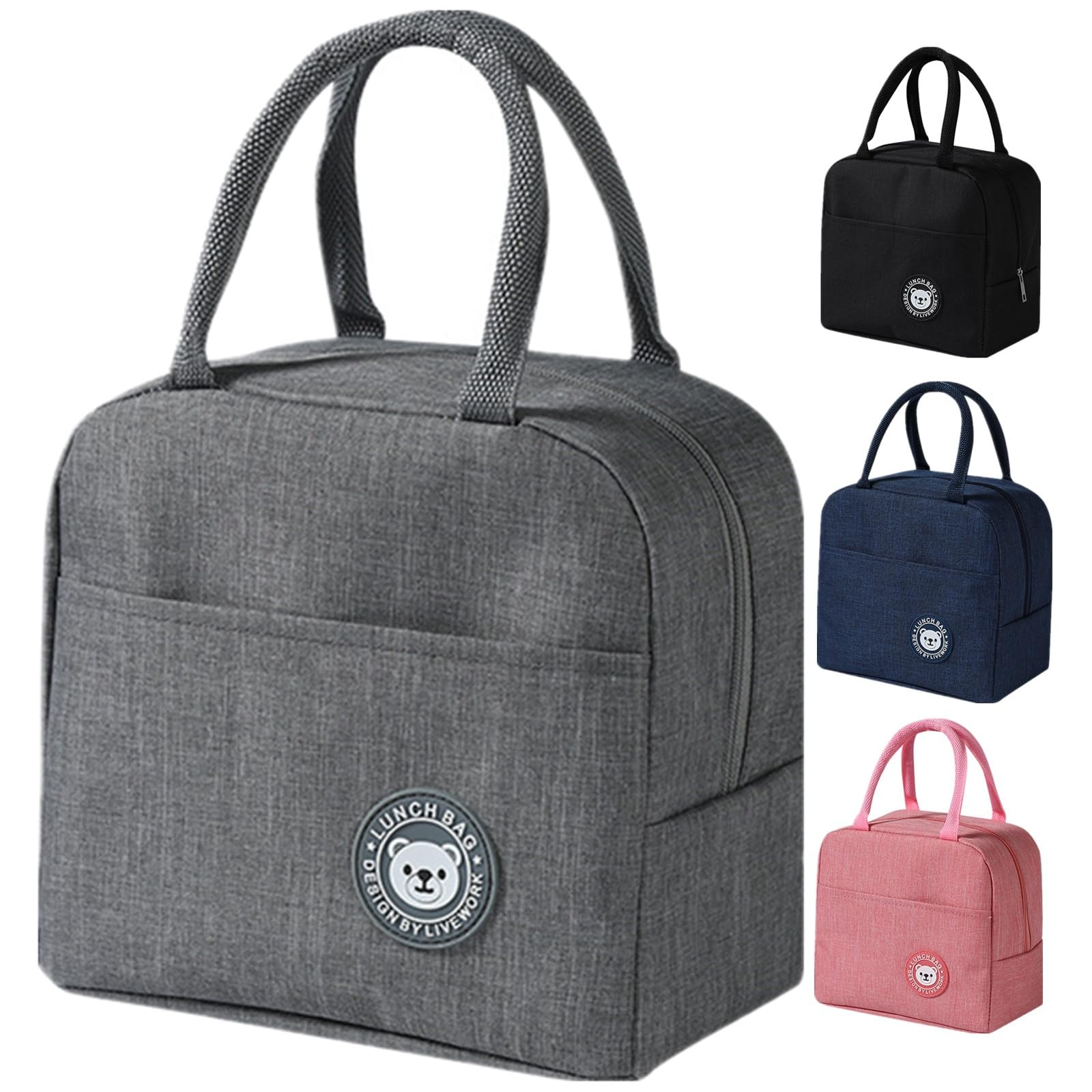 WUWYOUWL Lunch Bag,Cute Carton Insulated Lunch Box,Reusable Lunch Cooler Bags,Waterproof Lunchbag, Foldable Lunch Bag for Women, Men, Kids and Students Travel Picnic School (Grey) — image 1