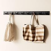 GWAAZXGZ Black Wall Mounted Coat Rack- 2 Modular Rails (25'' Total), 8 Right-Angle Hooks, Modern Organizer for Entryway, Bathroom, Bedroom, Holds Coats, Towels, Hats