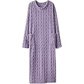 HGps8w Women's Flannel Nightgown Fuzzy Fleece Sleepdress Loose Crewneck Plush Warm Winter Pullover Nightdress with Pockets