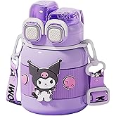 Many Rainbows Kuromi Stainless Steel Insulated Water Bottle (Spout & Straw) with Strap 620ml