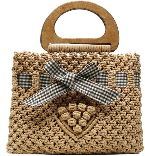 Amazon レディースカゴバッグ 手作りの杖編まれた袋の女性のハンドバッグハッキングハンドルバッグ財布ハンドバッグ Ynmn ハンドバッグ