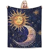 Celestial Sun and Moon Blanket for Women – Soft Cozy Flannel Throw with Boho Astrology Design – Galaxy Celestial Decor for Bed, Couch, or Meditation 60"x50"