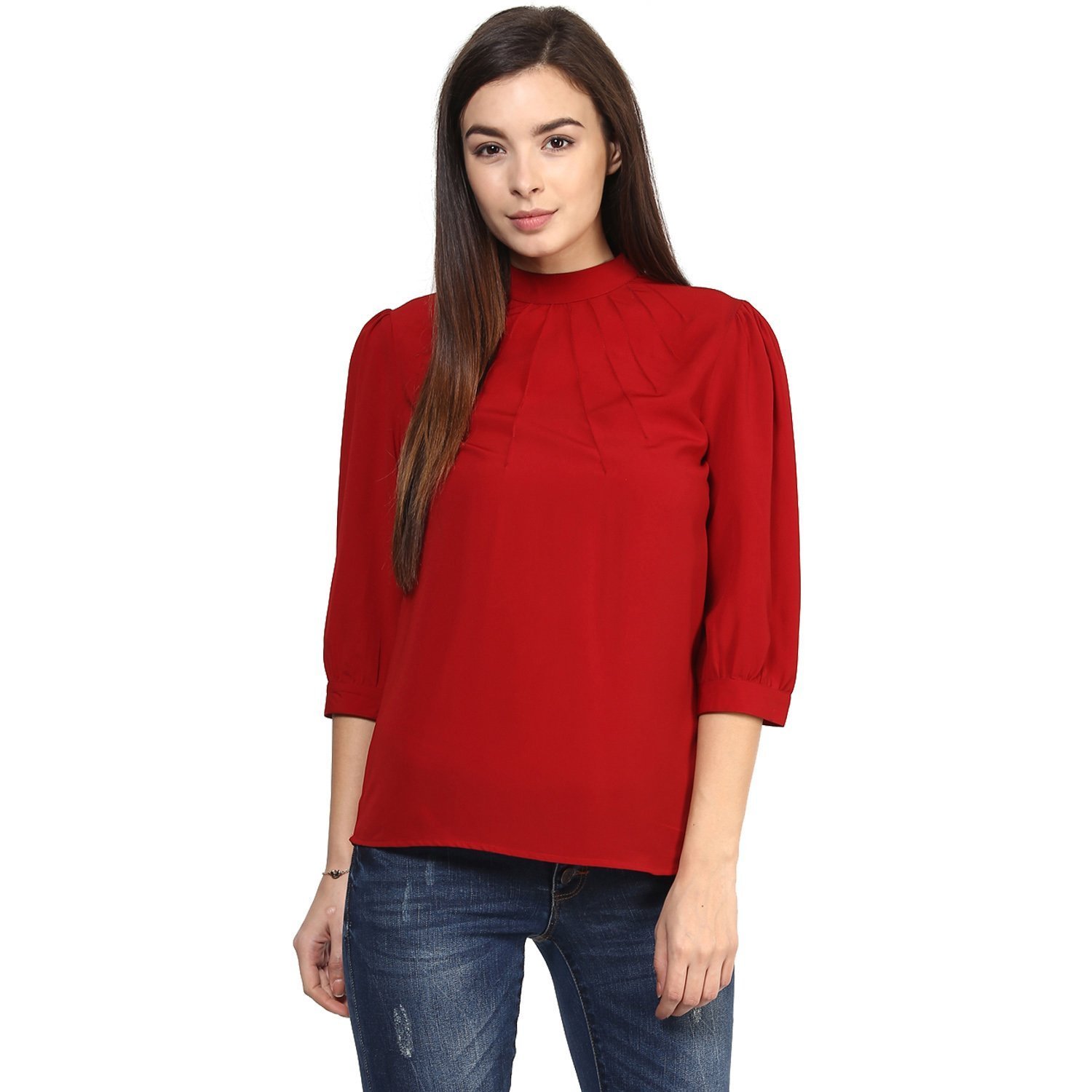 rare women red georgette top (ep1072a)