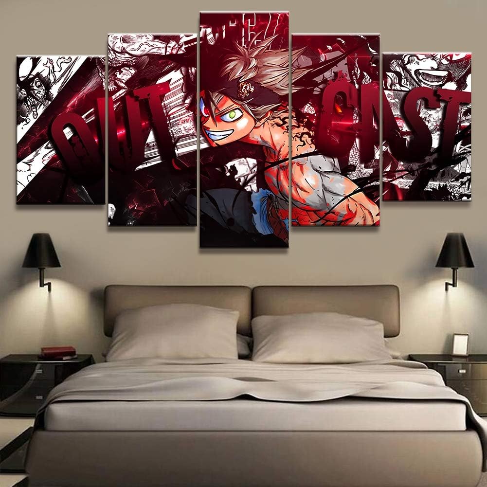 SFXYJ 5 Pieces Canvas Print - HD Black Clover Asta Animation Poster - Wall Art Pictures for Living Room/Bedroom/Children's Room,A,20ร30ร2+20ร40x2+20x50ร1