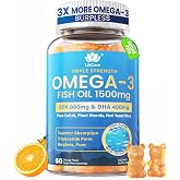 Fish Oil Omega 3 Gummies 1500mg for Adults, Triple Strength Omega-3 EPA DHA