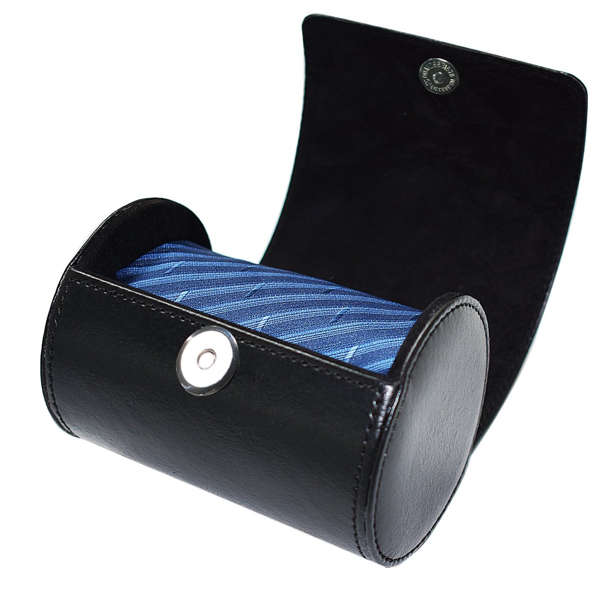 Fosinz Tie Storage Box PU Leather Roller Cylinder Shape Necktie Case for Men-3.1"x4.3" Black